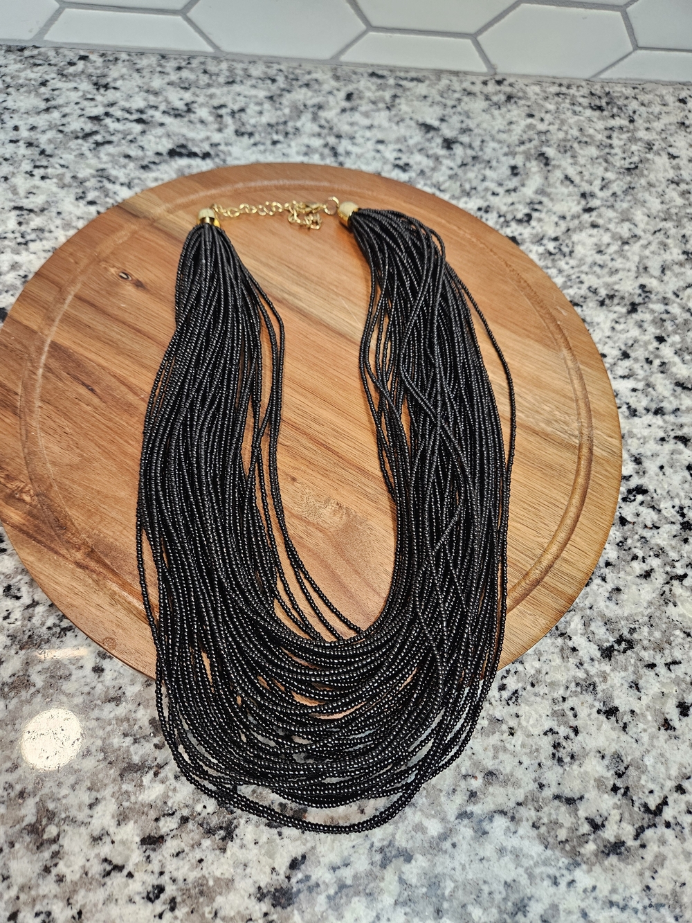 Multi-Strand Black Beaded Statement Necklace